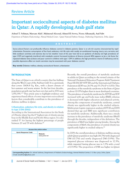 Important Sociocultural Aspects of Diabetes Mellitus in Qatar: a Rapidly Developing Arab Gulf State