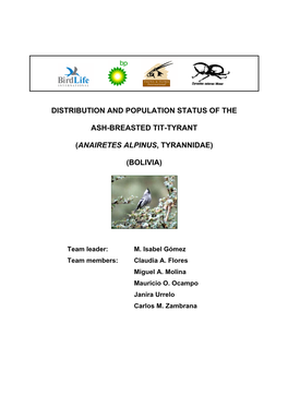 Distribution and Population Status of the Ash-Breasted Tit-Tyrant in Bolivia, P- 2