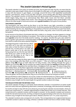 The Jewish Calendar's Molad System the Jewish Calendar Is Luni-Solar; Its Months Are Lunar, but Its Years Are Solar