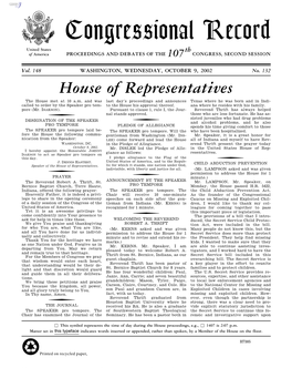 Congressional Record United States Th of America PROCEEDINGS and DEBATES of the 107 CONGRESS, SECOND SESSION