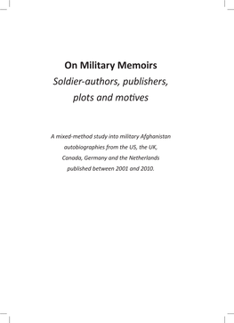 On Military Memoirs Soldier-Authors, Publishers, Plots and Mofives