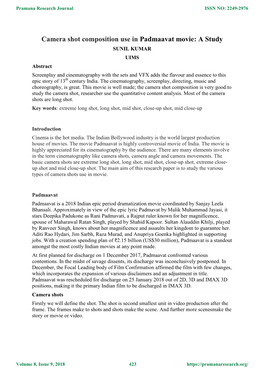 Camera Shot Composition Use in Padmaavat Movie: a Study