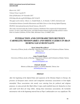 Interaction and Contradiction Between Carmelite Missionaries and Shiite Clerics in Iran During Safavid Dynasty