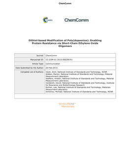 Dithiol-Based Modification of Poly(Dopamine): Enabling Protein Resistance Via Short-Chain Ethylene Cite This: DOI: 10.1039/X0xx00000x Oxide Oligomers