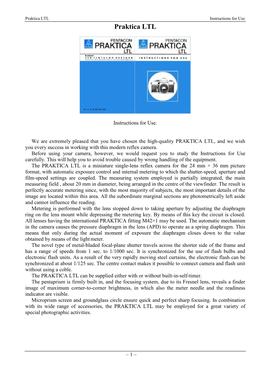 Praktica LTL Instructions for Use