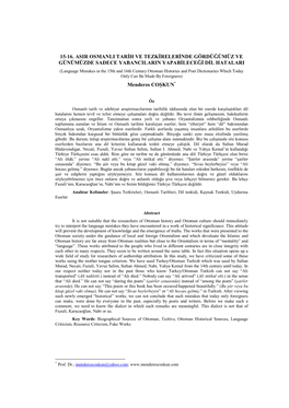 15-16. Asir Osmanli Tarih Ve Tezkirelerinde Gördüğümüz