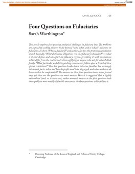 Four Questions on Fiduciaries Sarah Worthington*