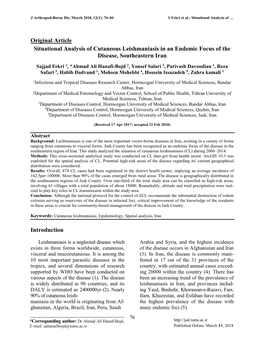 Original Article Situational Analysis of Cutaneous Leishmaniasis in an Endemic Focus of the Disease, Southeastern Iran