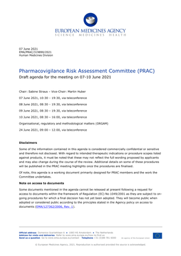 PRAC Draft Agenda of Meeting 7-10 June 2021