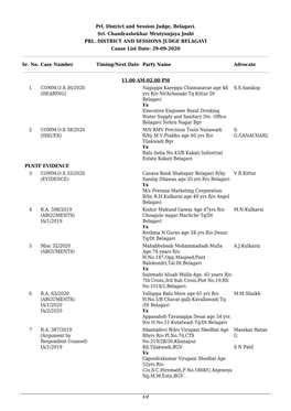 Prl. District and Session Judge, Belagavi. Sri. Chandrashekhar Mrutyunjaya Joshi PRL. DISTRICT and SESSIONS JUDGE BELAGAVI Cause List Date: 29-09-2020