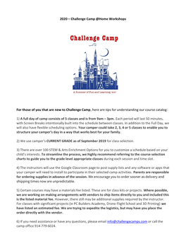 2020 – Challenge Camp @Home Workshops for Those of You That Are