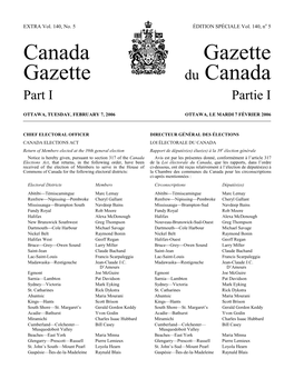 Canada Gazette Gazette Du Canada Part I Partie I