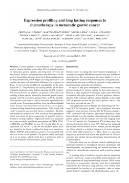 Expression Profiling and Long Lasting Responses to Chemotherapy in Metastatic Gastric Cancer