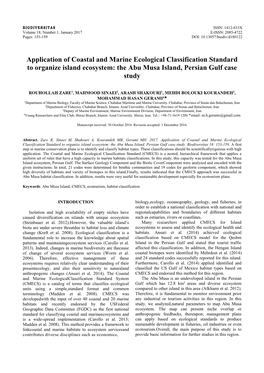 Application of Coastal and Marine Ecological Classification Standard to Organize Island Ecosystem: the Abu Musa Island, Persian Gulf Case Study