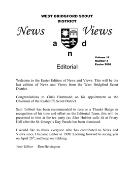 News Views a D N Volume 18 Number 3 Easter 2009 Editorial