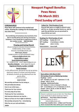Newport Pagnell Benefice Pews News 7Th March 2021 Third Sunday of Lent
