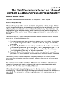 The Chief Executive's Report on Return of Members Elected and Political