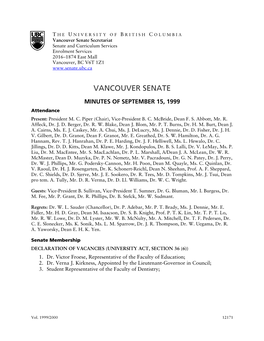 15 September 1999 Vancouver Senate Minutes