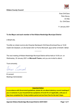 Agenda for Kildare-Newbridge Municipal District Meeting 20