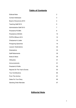 Table of Contents Editorial Note