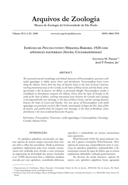 Espécies De Proceratophrys Miranda-Ribeiro, 1920 Com Apêndices Palpebrais (Anura; Cycloramphidae)