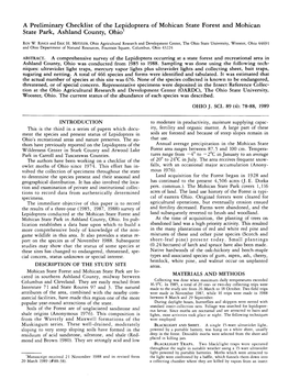 A Preliminary Checklist of the Lepidoptera of Mohican State Forest and Mohican State Park, Ashland County, Ohio