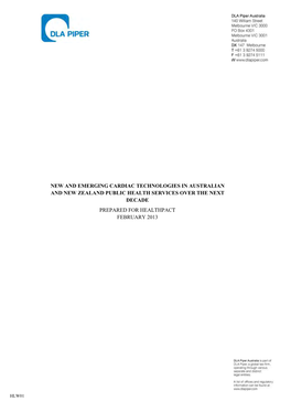 New and Emerging Cardiac Technologies in Australian and New Zealand Public Health Services Over the Next Decade Prepared for Healthpact February 2013