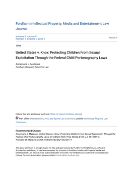 United States V. Knox: Protecting Children from Sexual Exploitation Through the Federal Child Portonography Laws