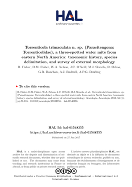 Torrenticola Trimaculata N. Sp. (Parasitengona: Torrenticolidae), a Three-Spotted Water Mite from Eastern North America: Taxonom