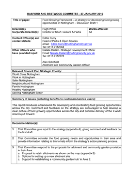 Food Growing Framework – a Strategy for Developing Food Growing Opportunities in Nottingham – Discussion Draft 1