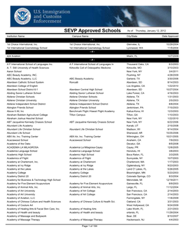 SEVP Approved Schools As of Thursday, January 12, 2012 Institution Name Campus Name City/State Date Approved - 1