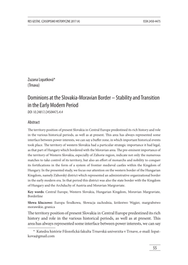 Dominions at the Slovakia-Moravian Border – Stability and Transition in the Early Modern Period DOI 10.24817/24504475.4.4