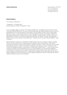 Richard Hawkins “To the House of Shibusawa” 14 September – 13 October 2018 Opening Reception on Friday, 14 September