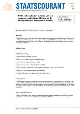 Verkeersbesluit Instellen Van Een Maximumsnelheid Van 60 Km/U Op De Wolfhezerweg in De Gemeente Renkum