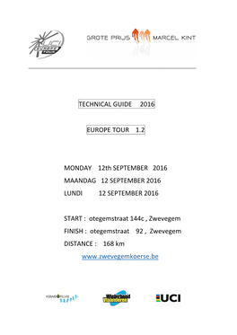 TECHNICAL GUIDE 2016 EUROPE TOUR 1.2 MONDAY 12Th