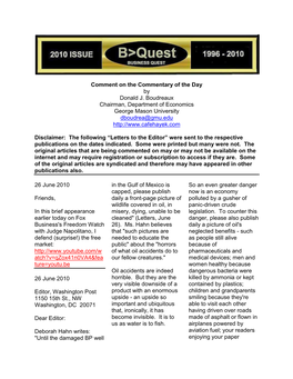 Comment on the Commentary of the Day by Donald J. Boudreaux Chairman, Department of Economics George Mason University Dboudrea@Gmu.Edu