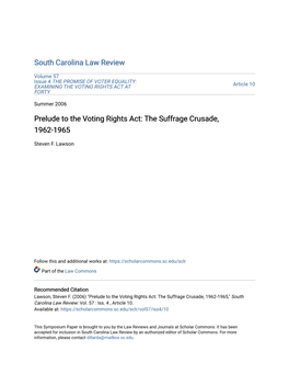 Prelude to the Voting Rights Act: the Suffrage Crusade, 1962-1965