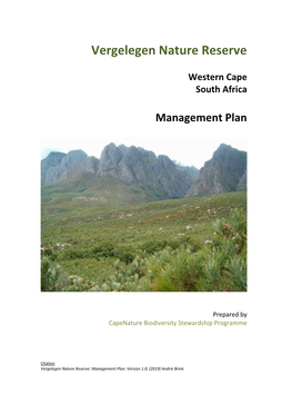 Vergelegen Nature Reserve Management Plan