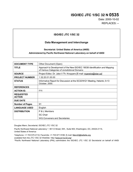 ISO/IEC JTC 1/SC 32 N 0535 Date: 2000-10-02 REPLACES: