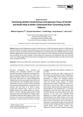 South Korean and Japanese Views of Suicide and Death Help to Better Understand Their Contrasting Suicide Patterns