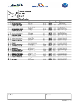 Classification Overall FIA WEC Official Prologue