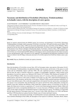 Polychaeta, Trichobranchidae) in Icelandic Waters, with the Description of a New Species