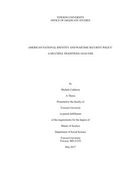 Towson University Office of Graduate Studies American National Identity and Wartime Security Policy