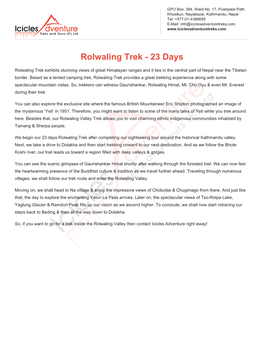 Rolwaling Trek - 23 Days