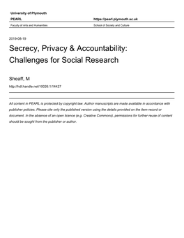 Secrecy, Privacy and Accountability: Challenges for Social Research