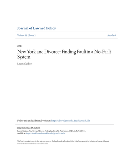 New York and Divorce: Finding Fault in a No-Fault System Lauren Guidice