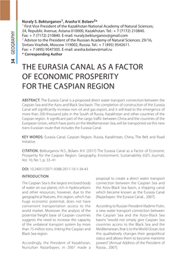 The Eurasia Canal As a Factor of Economic Prosperity For