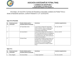 ASOCIAȚIA JUDEȚEANĂ DE FOTBAL TIMIȘ = COMISIA DE DISCIPLINA = Str