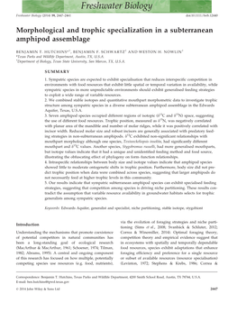 Morphological and Trophic Specialization in a Subterranean Amphipod Assemblage