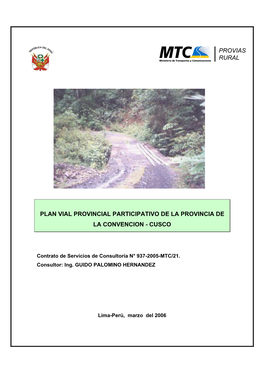 Provias Rural Plan Vial Provincial Participativo De La Provincia De La